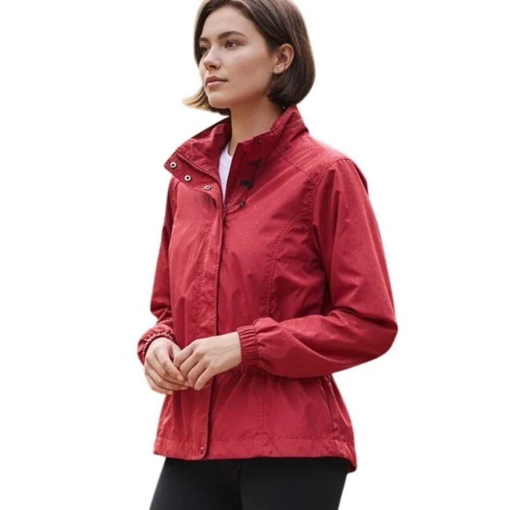 LL Bean Outdoors Womens Red Lightweight Hooded‎ Jacket Medium Adjustable Waist